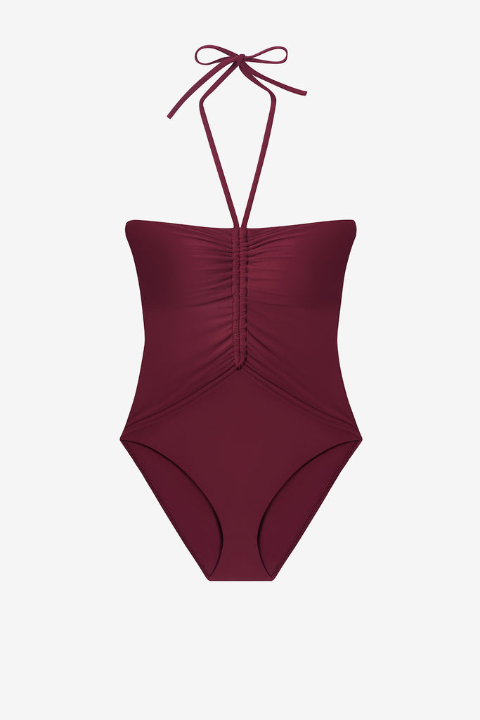 Dark red one-piece swimsuit