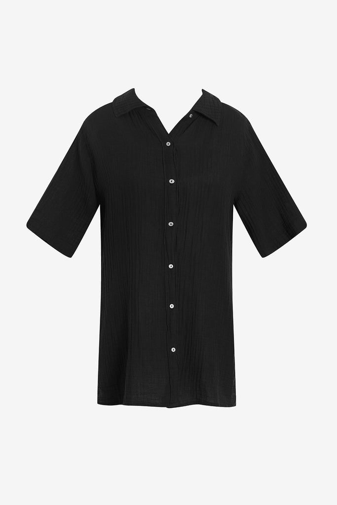 Black short sleeve button up shirt